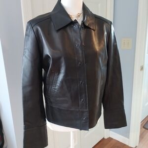 Andrew Marc New York Black Soft Leather Snap front Jacket S